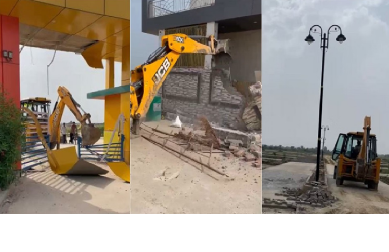 Mathura Bulldozer Action: 40 एकड़ में बस रही आलीशान कॉलोनी पर चला बुलडोजर, गेट से लेकर सड़क और स्ट्रीट लाइट तक सब ध्वस्त